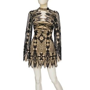 Free People Women's Black and Beige Festival Coachella Dress - Size 6
